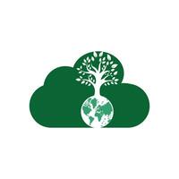 Globe tree with cloud vector logo design template. Planet and eco symbol or icon.