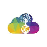 Globe tree with cloud vector logo design template. Planet and eco symbol or icon.