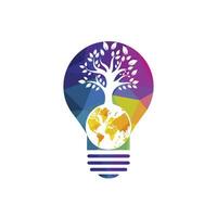 Globe tree with lightbulb vector logo design template. Planet and eco symbol or icon.