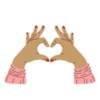 Hands gesture heart love and diversity concept. Hands of different skin color making heart shape. Female hands making sign Heart by fingers, isolated on white background vector