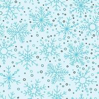 Blue snowflake simple hand drawn vector seamless pattern. New year, Christmas texture, winter snow, frozen ice crystal, Xmas frost symbol