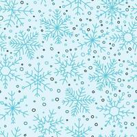 Blue snowflake simple hand drawn vector seamless pattern. New year, Christmas texture, winter snow, frozen ice crystal, Xmas frost symbol