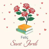 Simple Sant Jordi design with flowers and books vector