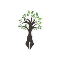 Tree pen vector logo design template. Writer and nature logo concept.