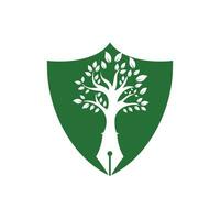 plantilla de diseño de logotipo de vector de pluma de árbol. escritor y concepto de logotipo de la naturaleza.