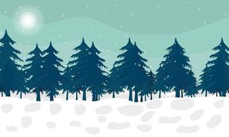 snow background with green tree nature landscape vector