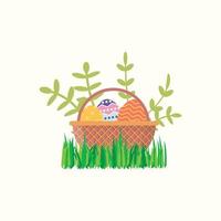 Easter egg basket with natural grass vector illustration