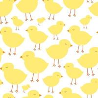 Cute chicken seamless pattern. Easter yellow chickens on white background. Cartoon pattern in yellow colors. Wrapping paper, Easter decor, invitations. textile. vector