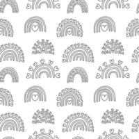 Cute doodle love rainbows seamless pattern. Different kinds of rainbows with hearts vector pattern