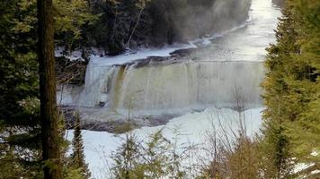 Upper Tahquamenon falls in Michigan upper peninsula during winter time video