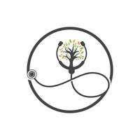 diseño de logotipo de vector de estetoscopio de salud. estetoscopio con diseño de vector de icono de árbol.