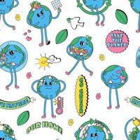 Seamless pattern with Earth character retro vector illustration