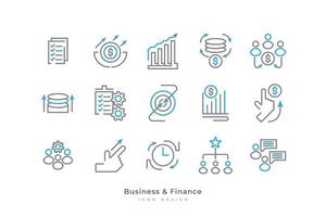 Set of Business and Finance Icons with Simple Line Style. Contains Business People, Goal, Human Resources, Communication, Team Structure and More vector