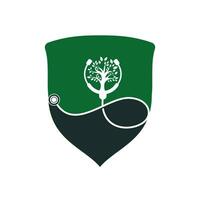 diseño de logotipo de vector de estetoscopio de salud. estetoscopio con diseño de vector de icono de árbol.