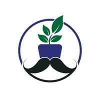 Flower pot with mustache icon logo design. vector