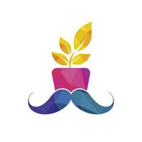 Flower pot with mustache icon logo design. vector