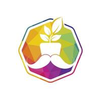 Flower pot with mustache icon logo design. vector