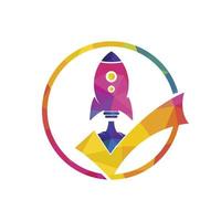 Rocket with check logo design template. vector