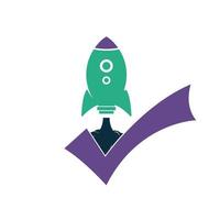Rocket with check logo design template. vector