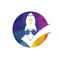 Rocket with check logo design template. vector