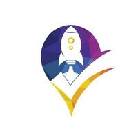 Rocket with check logo design template. vector