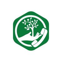 diseño de logotipo de vector de llamada de naturaleza. plantilla de diseño de icono de árbol de mano y auricular.