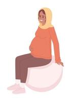 Smiling pregnant woman sitting on exercise ball semi flat color vector character. Editable figure. Full body person on white. Simple cartoon style spot illustration for web graphic design, animation