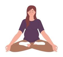 Relaxed pregnant woman sitting in lotus pose semi flat color vector character. Editable figure. Full body person on white. Simple cartoon style spot illustration for web graphic design and animation