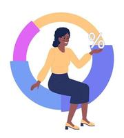 Data visualisation analyst flat concept vector spot illustration. Editable 2D cartoon character on white for web design. Woman sitting on circle diagram creative idea for website, mobile app