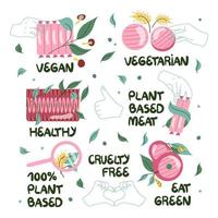 Various plant based meat set vector illustration