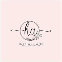 Initial HA feminine logo collections template. handwriting logo of initial signature, wedding, fashion, jewerly, boutique, floral and botanical with creative template for any company or business. vector