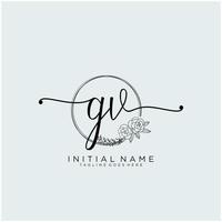 Initial GV feminine logo collections template. handwriting logo of initial signature, wedding, fashion, jewerly, boutique, floral and botanical with creative template for any company or business. vector