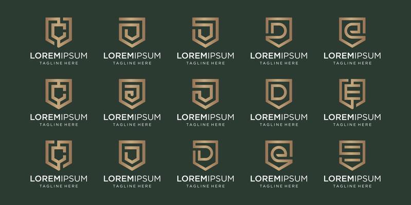 set of letter C D E monogram and shield sign combination. Line art logo design. Symbolizes reliability, safety, power, security.  luxury logotype.