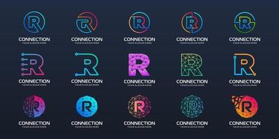 Set of letter R logo design. technology design combined with letter vector. vector