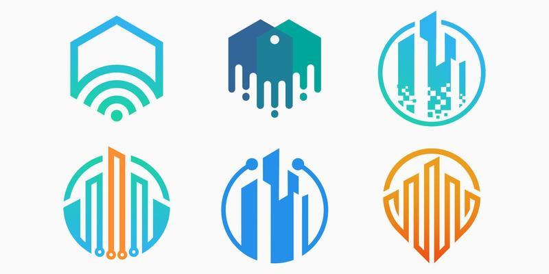 Tech City Logo icon set. Symbol Template Design Vector. Concept construction vector illustration
