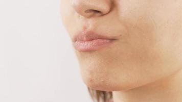 Close-up portrait of woman chewing gum. Close-up of woman chewing gum. video