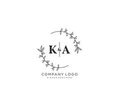 initial KA letters Beautiful floral feminine editable premade monoline logo suitable for spa salon skin hair beauty boutique and cosmetic company. vector