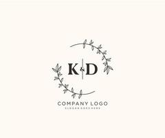 inicial kd letras hermosa floral femenino editable prefabricado monoline logo adecuado para spa salón piel pelo belleza boutique y cosmético compañía. vector