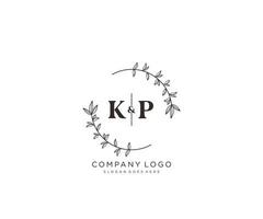 initial KP letters Beautiful floral feminine editable premade monoline logo suitable for spa salon skin hair beauty boutique and cosmetic company. vector