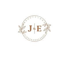 initial JE letters Beautiful floral feminine editable premade monoline logo suitable for spa salon skin hair beauty boutique and cosmetic company. vector