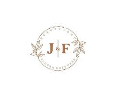 initial JF letters Beautiful floral feminine editable premade monoline logo suitable for spa salon skin hair beauty boutique and cosmetic company. vector