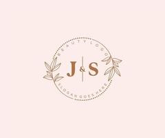 initial JS letters Beautiful floral feminine editable premade monoline logo suitable for spa salon skin hair beauty boutique and cosmetic company. vector