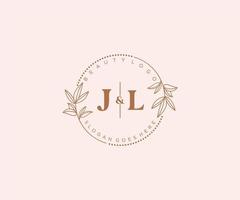 initial JL letters Beautiful floral feminine editable premade monoline logo suitable for spa salon skin hair beauty boutique and cosmetic company. vector