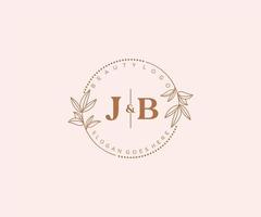 inicial jb letras hermosa floral femenino editable prefabricado monoline logo adecuado para spa salón piel pelo belleza boutique y cosmético compañía. vector