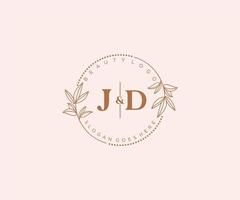 initial JD letters Beautiful floral feminine editable premade monoline logo suitable for spa salon skin hair beauty boutique and cosmetic company. vector