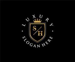 Initial SH Letter Royal Luxury Logo template in vector art for Restaurant, Royalty, Boutique, Cafe, Hotel, Heraldic, Jewelry, Fashion and other vector illustration.