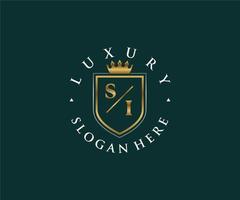 Initial SI Letter Royal Luxury Logo template in vector art for Restaurant, Royalty, Boutique, Cafe, Hotel, Heraldic, Jewelry, Fashion and other vector illustration.