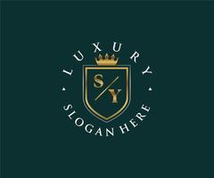 Initial SY Letter Royal Luxury Logo template in vector art for Restaurant, Royalty, Boutique, Cafe, Hotel, Heraldic, Jewelry, Fashion and other vector illustration.