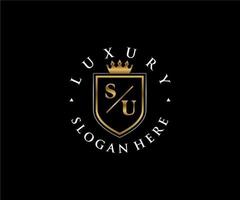 Initial SU Letter Royal Luxury Logo template in vector art for Restaurant, Royalty, Boutique, Cafe, Hotel, Heraldic, Jewelry, Fashion and other vector illustration.