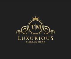 Initial TM Letter Royal Luxury Logo template in vector art for Restaurant, Royalty, Boutique, Cafe, Hotel, Heraldic, Jewelry, Fashion and other vector illustration.t